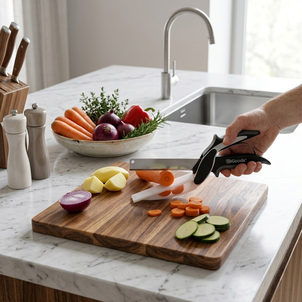 2 in 1 Stainless Steel Kitchen Knife Shears Vegetable Slicer