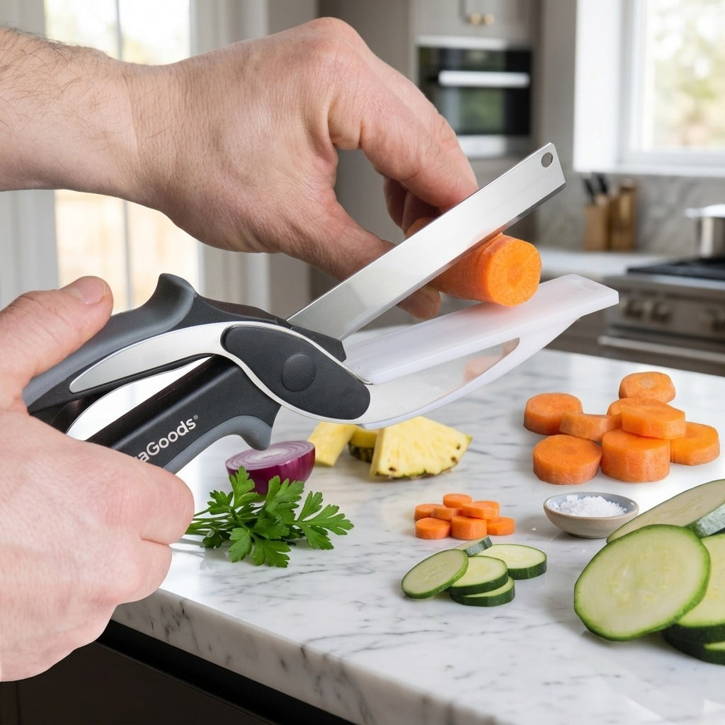 2 in 1 Stainless Steel Kitchen Knife Shears Vegetable Slicer